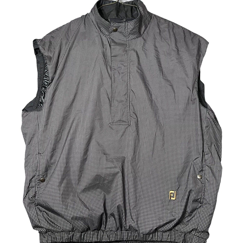 FootJoy DryJoys Mens Golf Rain Vest Large Gray Houndstooth Zip‎ Snap Lined